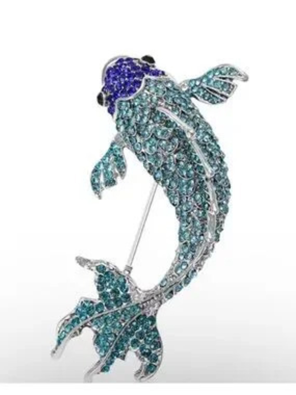 Elegant Blue Koi Fish Crystal Brooch